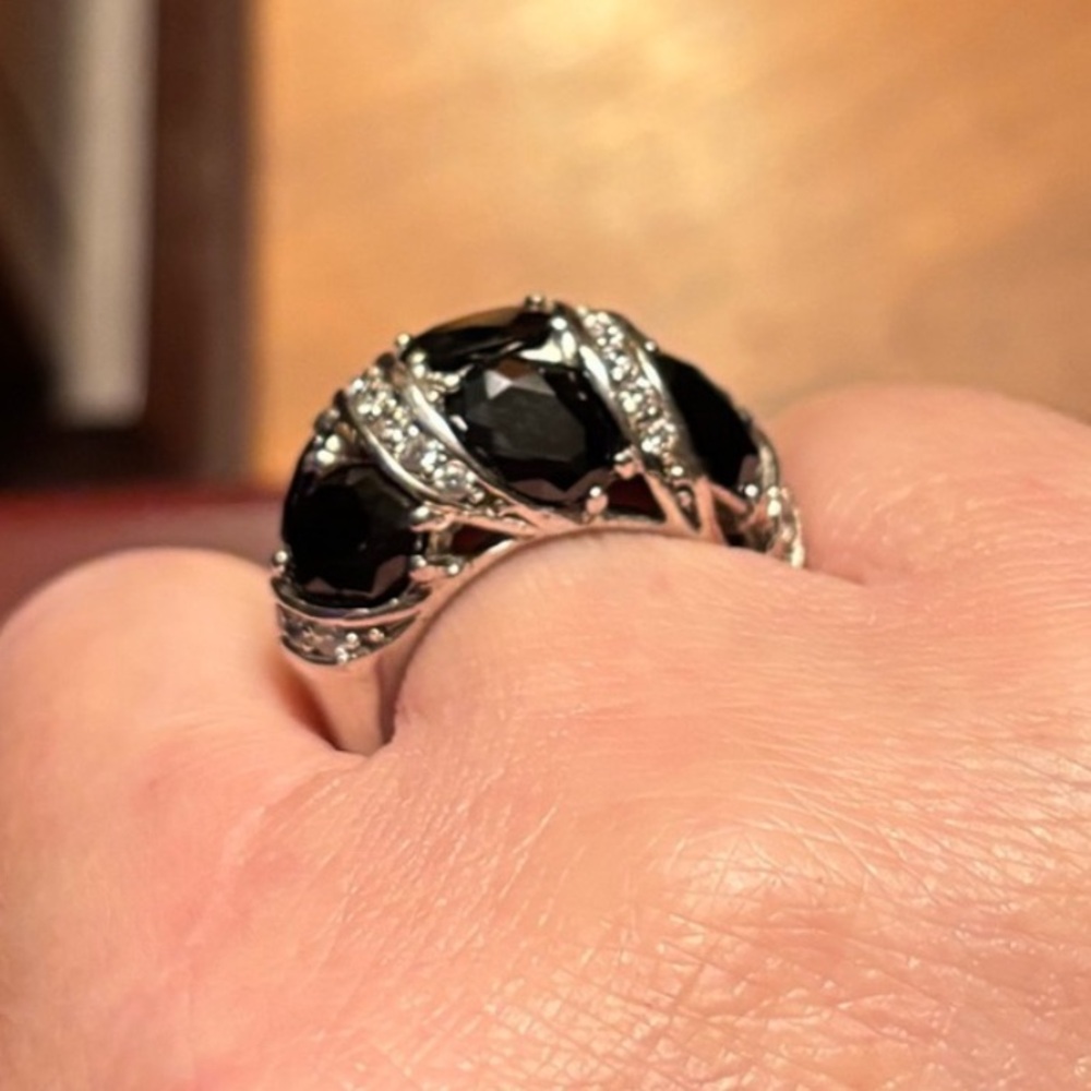 Black Crystal Statement Ring With Pav Accents - image 2